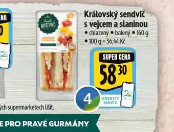Albert Královský sendvič s vejcem a slaninou nabídka