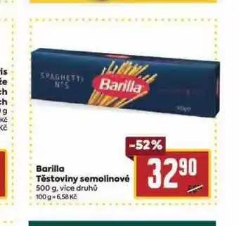 Billa Barilla těstoviny semolinové nabídka