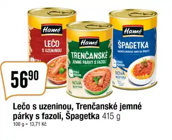 Lečo s uzeninou, Trenčanské jemné párky s fazolí, Spagetka 415 g