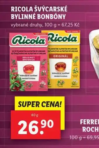 Lidl Ricola švýcarské bylinné bonbóny nabídka