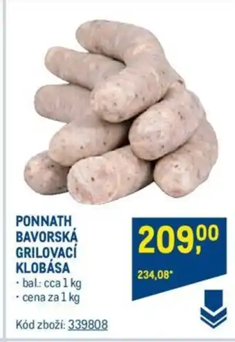 Makro PONNATH BAVORSKÁ GRILOVACÍ KLOBÁSA nabídka