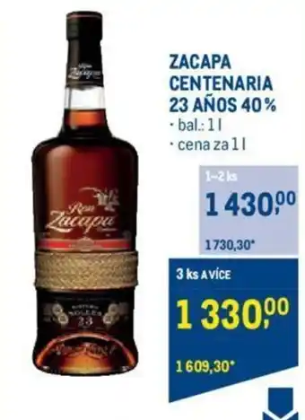 Makro ZACAPA CENTENARIA 23 AÑOS 40% nabídka