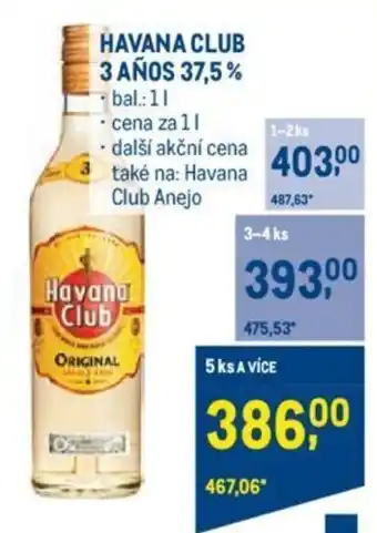 Makro HAVANA CLUB 3 AÑOS 37,5% nabídka
