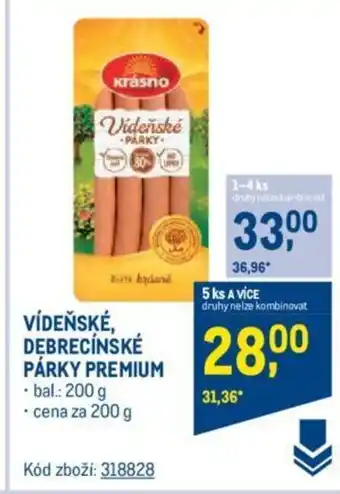 Makro VÍDEŇSKÉ, DEBRECÍNSKÉ PÁRKY PREMIUM nabídka