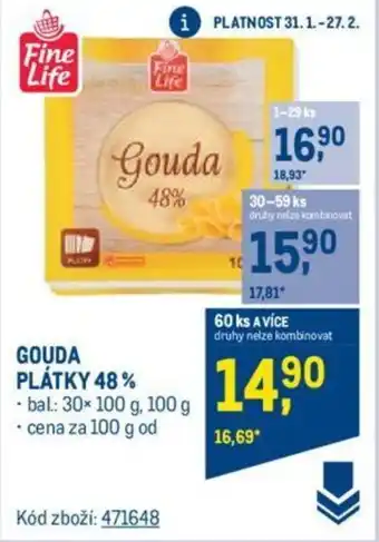 Makro GOUDA PLÁTKY 48% nabídka