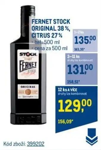 Makro FERNET STOCK ORIGINAL 38%, CITRUS 27% nabídka