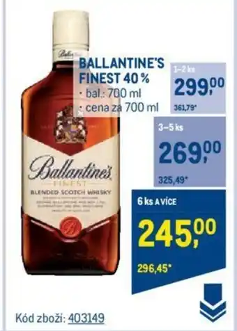 Makro BALLANTINE'S FINEST 40% nabídka