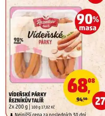 Penny Market VÍDEŇSKÉ PÁRKY ŘEZNÍKŮV TALÍŘ, 2x 200 g nabídka