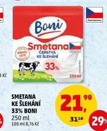 Penny Market SMETANA KE ŠLEHÁNÍ 33% BONI, 250 ml nabídka