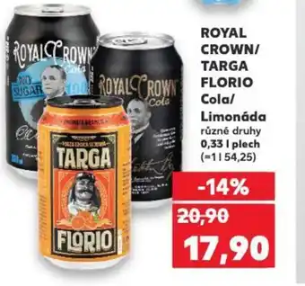 Kaufland ROYAL CROWN/ TARGA FLORIO Cola/ Limonáda nabídka