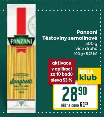 Billa Panzani Těstoviny semolinové nabídka