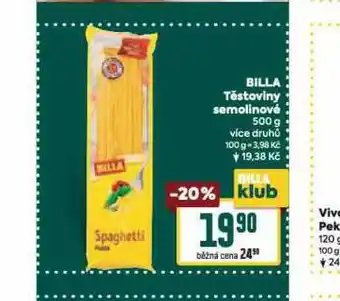 Billa Billa těstoviny semolinové nabídka