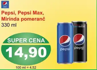 PLUS JIP Pepsi, Pepsi Max, Mirinda pomeranč 330 ml nabídka