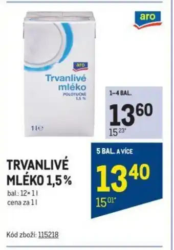 Makro TRVANLIVÉ MLEKO 1.5% nabídka