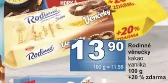 Rodinné věnečky kakao vanilka 100 g +20 % zdarma