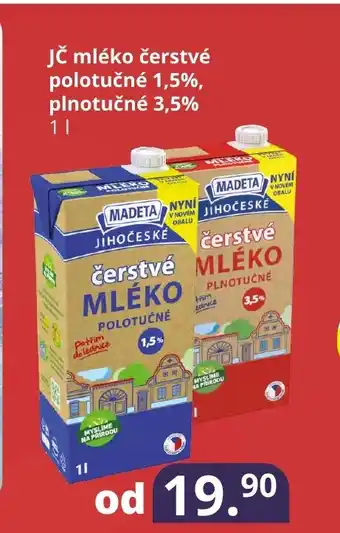 Potraviny CZ JČ mléko čerstvé polotučné 1,5%, plnotučné 3,5% 1L nabídka