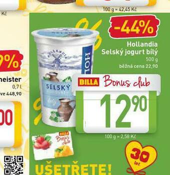Billa Hollandia selský jogurt bílý nabídka