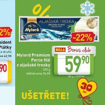 Billa Mylord premium porce filé z aljašské tresky nabídka