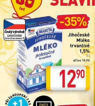 Billa Trvanlivé mléko 1,5% nabídka