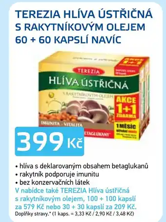 Lékárna AGEL TEREZIA HLÍVA ÚSTŘIČNÁ S RAKYTNÍKOVÝM OLEJEM 60+ 60 KAPSLÍ NAVÍC nabídka