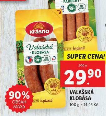 Lidl Valašská klobása nabídka