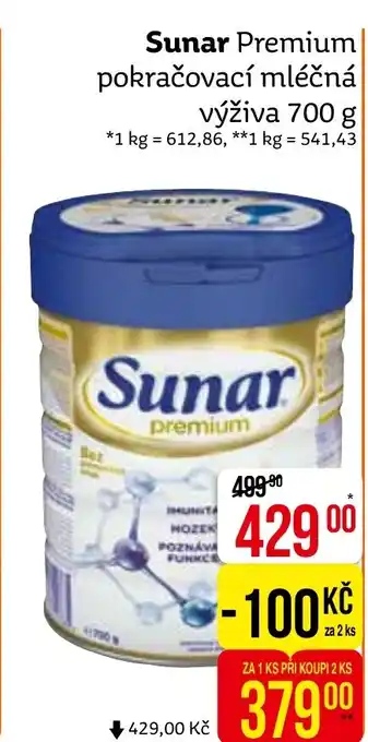Teta Sunar Premium pokračovací mléčná výživa 700 g nabídka