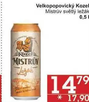 Jip Velkopopovický Kozel Mistrův světlý ležák, 0,5 l nabídka