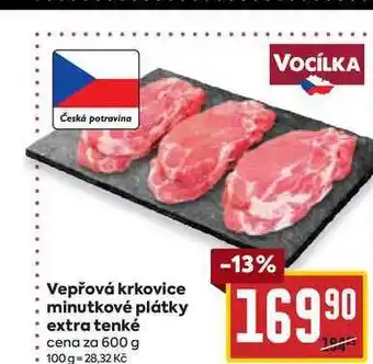 Billa Vepřová krkovice minutkové plátky extra tenké cena za 600 g nabídka