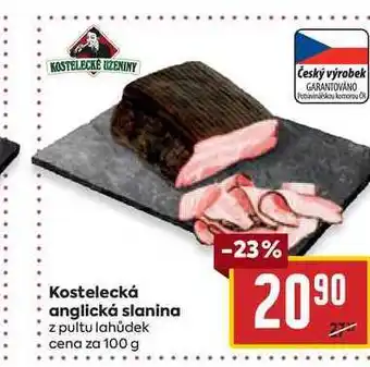 Billa Kostelecká anglická slanina z pultu lahůdek cena za 100g nabídka