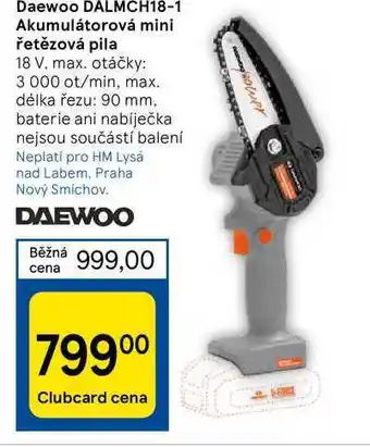 Tesco Daewoo DALMCH18-1 Akumulátorová mini řetězová pila nabídka