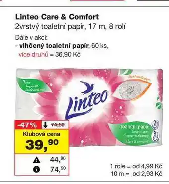 Barvy a laky drogerie Linteo Care & Comfort 2vrstvý toaletní papír, 17 m, 8 rolí nabídka