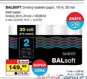 Barvy a laky drogerie BALSOFT 2vrstvý toaletní papír, 19 m, 30 rolí nabídka