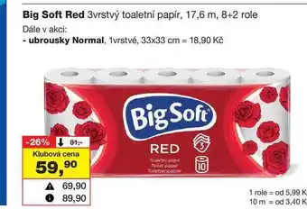 Barvy a laky drogerie Big Soft Red 3vrstvý toaletní papír, 17,6 m, 8+2 role nabídka