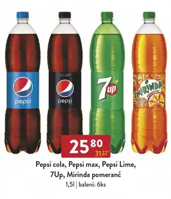 Qanto Pepsi cola, Pepsi max, Pepsi Lime, 7Up, Mirinda pomeranč 1.5 l. nabídka