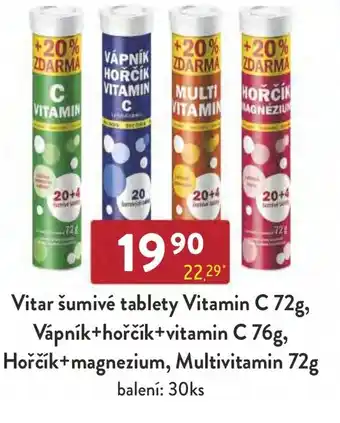 Qanto Vitar šumivé tablety Vitamin C 72g, Vápník+hořčík+vitamin C 76g, Hořčík+magnezium, Multivitamin 72g nabídka