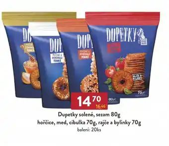 Qanto Dupetky solené, sezam 80g hořčice, med, cibulka 70g, rajče a bylinky 70g nabídka
