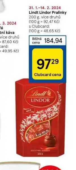 Tesco Lindt lindor pralinky nabídka