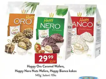 Qanto Happy Oro Caramel Wafers, Happy Nero Nuts Wafers, Happy Bianco kokos nabídka