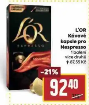 Billa L'OR Κάνονέ kapsle pro Nespresso nabídka