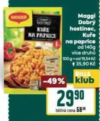 Billa Maggi Dobrý hostinec, Kuře na paprice nabídka