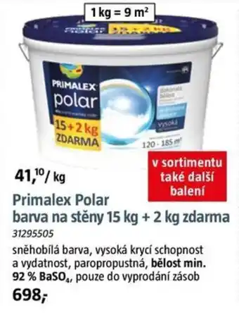 Primalex Polar barva na stěny 15 kg + 2 kg zdarma