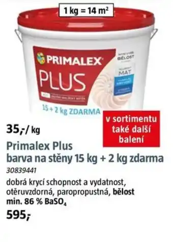 Bauhaus Primalex Plus barva na stěny 15 kg + 2 kg zdarma nabídka