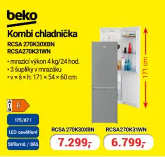 Planeo Elektro beko Kombi chladnička RCSA 270K30XBN RCSA270K31WN nabídka
