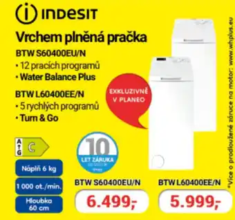 Planeo Elektro Vrchem plněná pračka BTW S60400EU/N nabídka