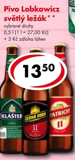 CBA Pivo Lobkowicz světlý ležák nabídka