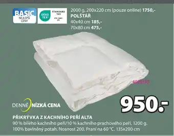 JYSK PŘIKRÝVKA Z KACHNÍHO PEŘÍ ALTA nabídka
