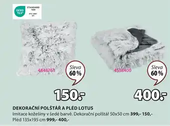 JYSK DEKORAČNÍ POLŠTÁŘ A PLÉD LOTUS nabídka