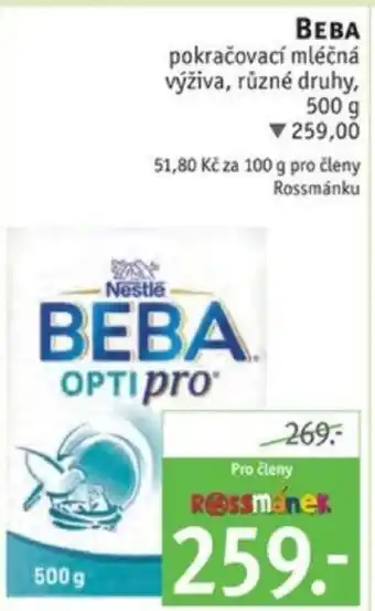 Rossmann BEBA pokračovací mléčná výživa nabídka