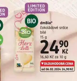 dm drogerie Dmbio čokoládové srdce bílé nabídka
