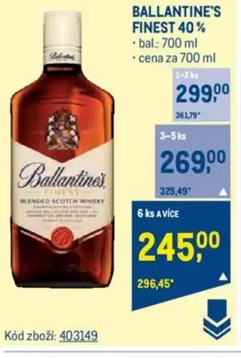 Makro BALLANTINE'S FINEST 40% nabídka